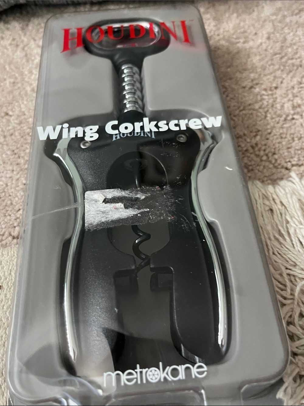 Metrokane Houdini Black Wing Corkscrew - Easy Lever Wine Opener